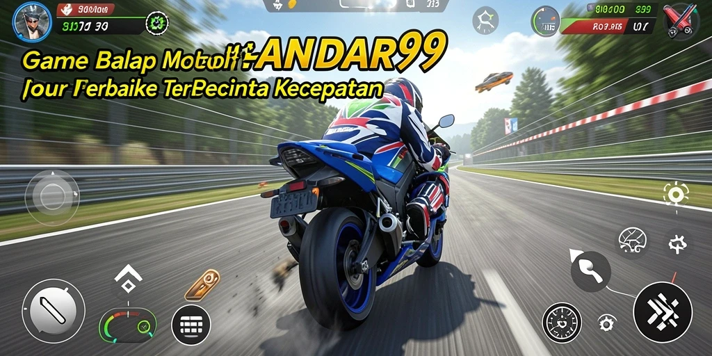 Tampilan gameplay menarik dari BANDAR99 saat balapan motor.