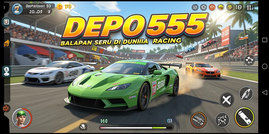 Gameplay balapan yang intens di DEPO555 dengan trek menantang.