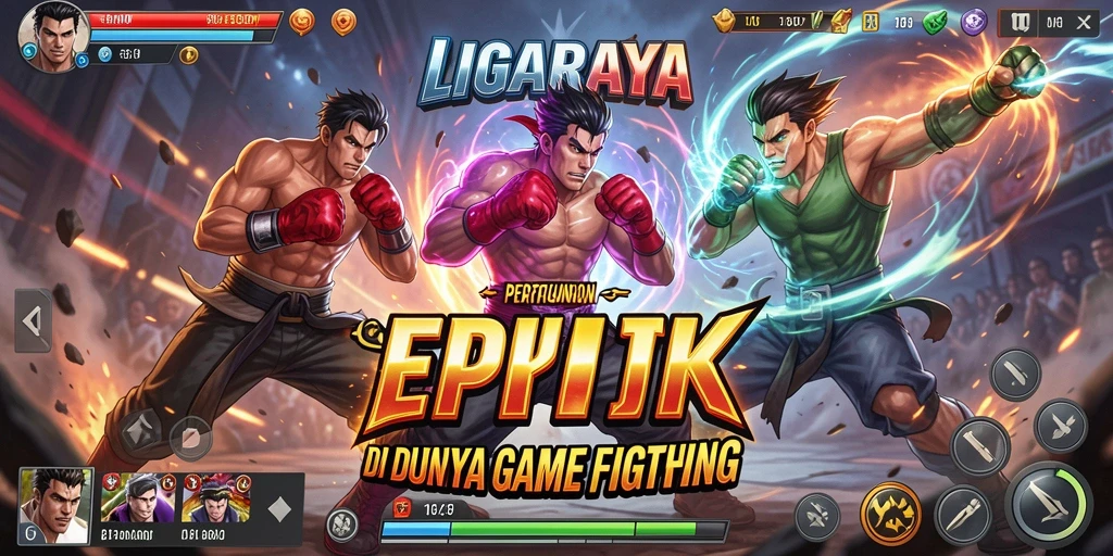 Screenshot utama LIGARAYA menampilkan aksi pertarungan karakter yang mendebarkan.