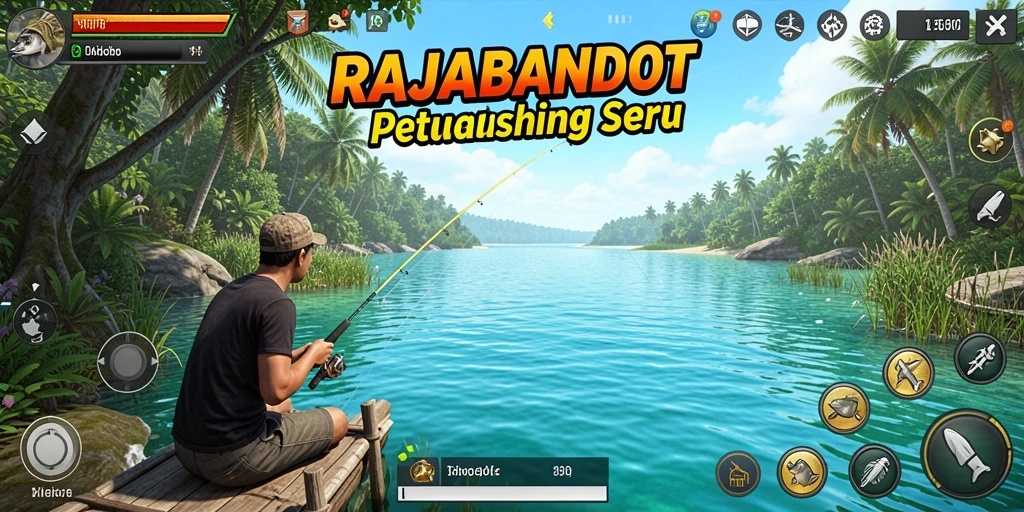 Screenshot gameplay RAJABANDOT yang memperlihatkan suasana memancing yang seru.