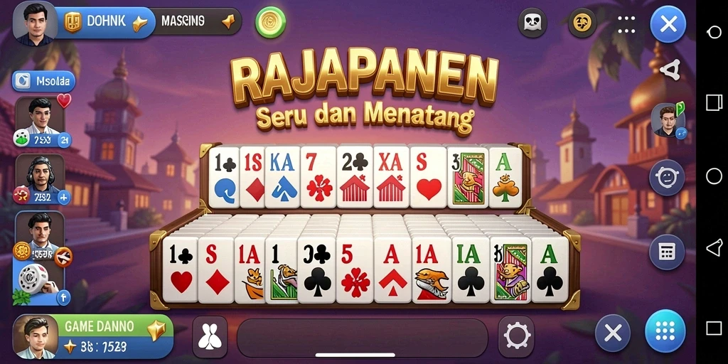 Screenshot gameplay RAJAPANEN menampilkan suasana permainan Domino yang seru.