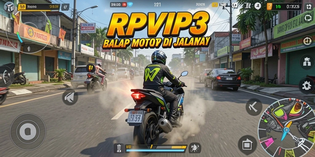 Gameplay mendebarkan RPVIP3 yang menampilkan balapan motor.