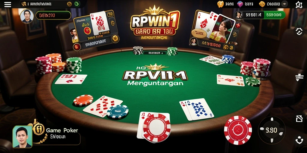 Screenshot gameplay RPWIN1 menunjukkan suasana kompetitif Poker yang menegangkan.