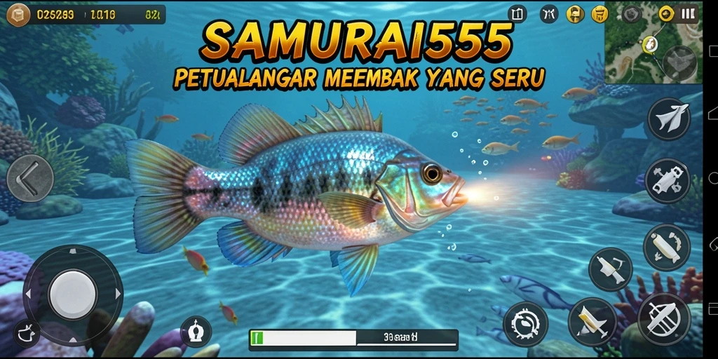 Screenshot gameplay SAMURAI555 menampilkan aksi seru menembak ikan.